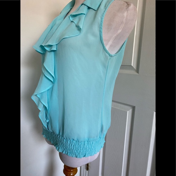 SOLD  Mine Teal Blouson Ruffle Front Blouse - Picture 8 of 11